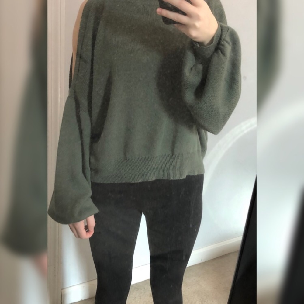 Green off the shoulder sweater